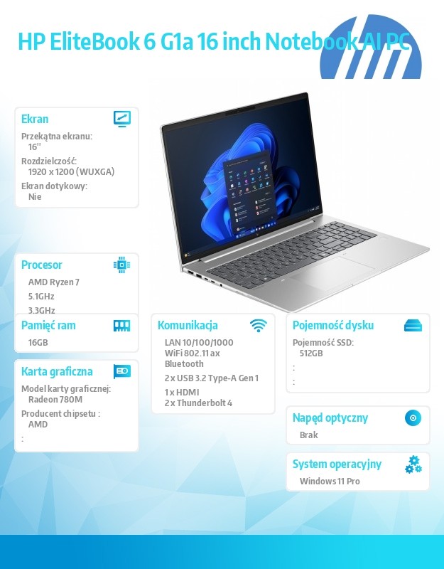 Notebook EliteBook 6 G1a R7-250 512GB/16GB/W11P/16.0   C51N5ET