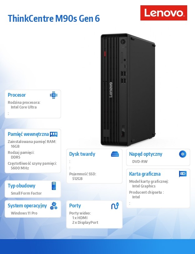 Komputer ThinkCentre M90s G6 SFF 12YU0010PB W11Pro Ultra 5 245/16GB/512GB/INT/DVD/vPro/3YRS OS + 1YR Premier