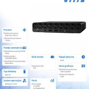 Komputer EliteDesk 8 Mini G1i U7-265T 1TB/16GB/W11P  998Z2ET
