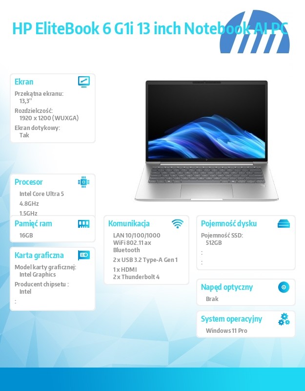 Notebook EliteBook 6 G1i U5-225U 512GB/16GB/W11P/13.3 C51H7ET