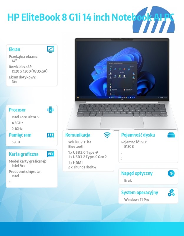 Notebook EliteBook 8 G1i U5-228V 512GB/32GB/W11P/14.0   C51GYET