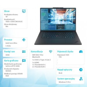 Ultrabook ThinkPad T1G G8 21TD0002PB  W11Pro Ultra 7 255H/32GB/1TB/RTX 5060 8GB/16.0 WUXGA/Black/3YR Premier NBD + 3YRS Ci + CO Offset