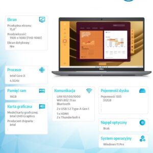 Laptop Latitude 5550 Win11Pro i3-1315U/16GB/512GB/15.6 FHD/UHD/FgrPr/FHD Cam/Mic/WLAN + BT/Backlit Kb/3 Cell/3YPS