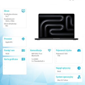 MacBook Pro 14.2 cala: M5 10C/10C, 16GB, 1TB SSD - Gwiezdna czerń