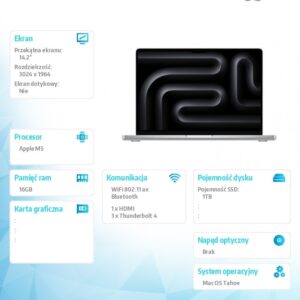 MacBook Pro 14.2 cala: M5 10C/10C, 16GB, 1TB SSD - Srebrny