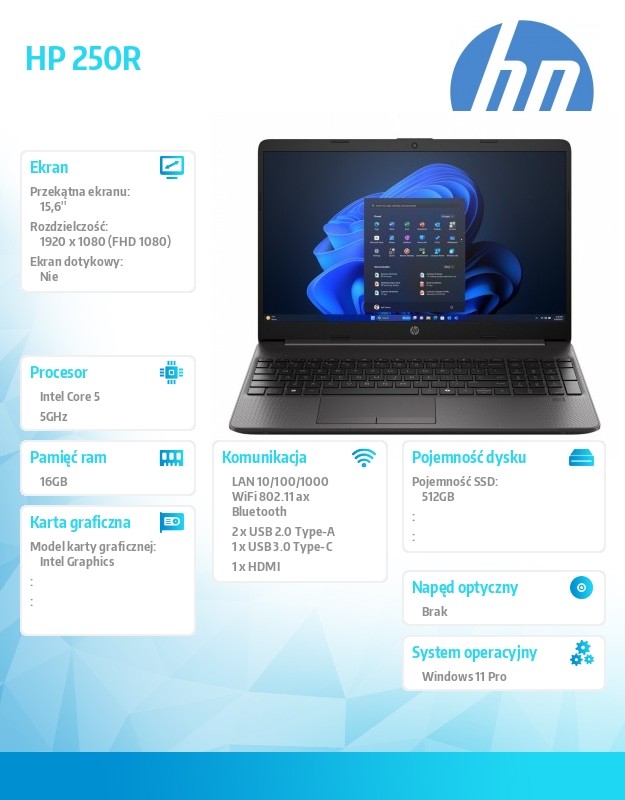 Notebook 250R G9 5-120U 512GB/16GB/Windows11Pro/15,6 cala D0MG5ET